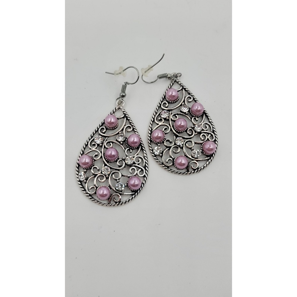 Paparazzi Go With The Florals Purple Hinged Bracelet & Earring Set - Picture 5 of 7